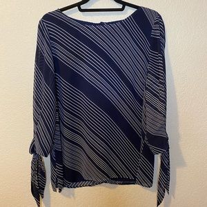 Daniel Rainn Navy Strip Slit Sleeve Blouse
